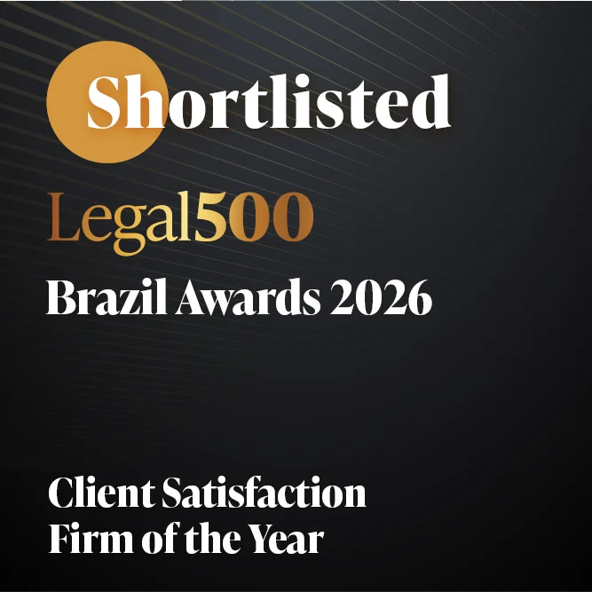 Selo de indicação ao prêmio Client Satisfaction Firm of the Year 2026 pelo guia The Legal 500 Brazil Awards